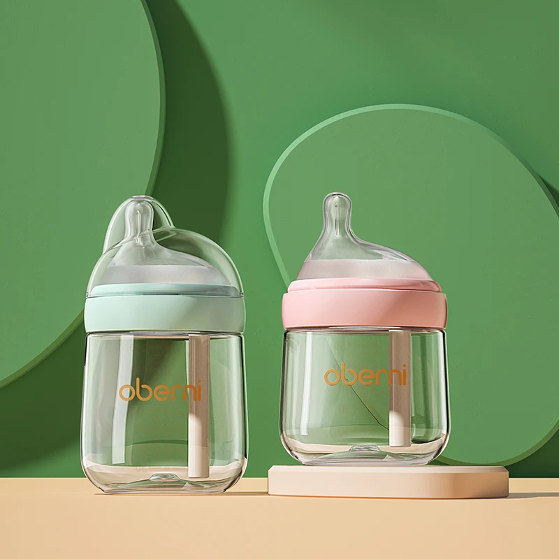 

Oberni baby bottle glass feeding bottle new vent with breast-like silicone nipple for baby newborn 5OZ 7OZ milk bottle