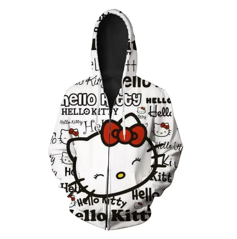 

Толстовка с капюшоном Hello Kitty Kawaii на молнии модная осенне-зимняя мультяшная Милая толстовка на молнии с длинным рукавом красивая рубашка для девушек