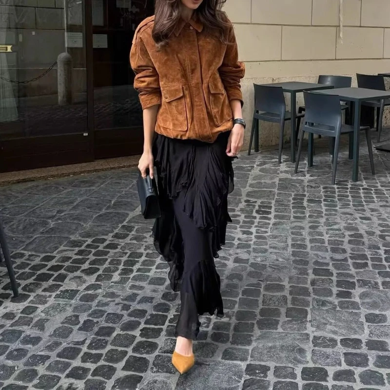 

Spring and Autumn 2025 Vintage Suede Loose Women's Street Jacket Coat