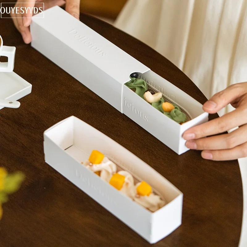 50PCS Rectangle French Napoleon Mousse Box DIY Baking Mini Cake Packaging Boxes Waterproof Oil-proof