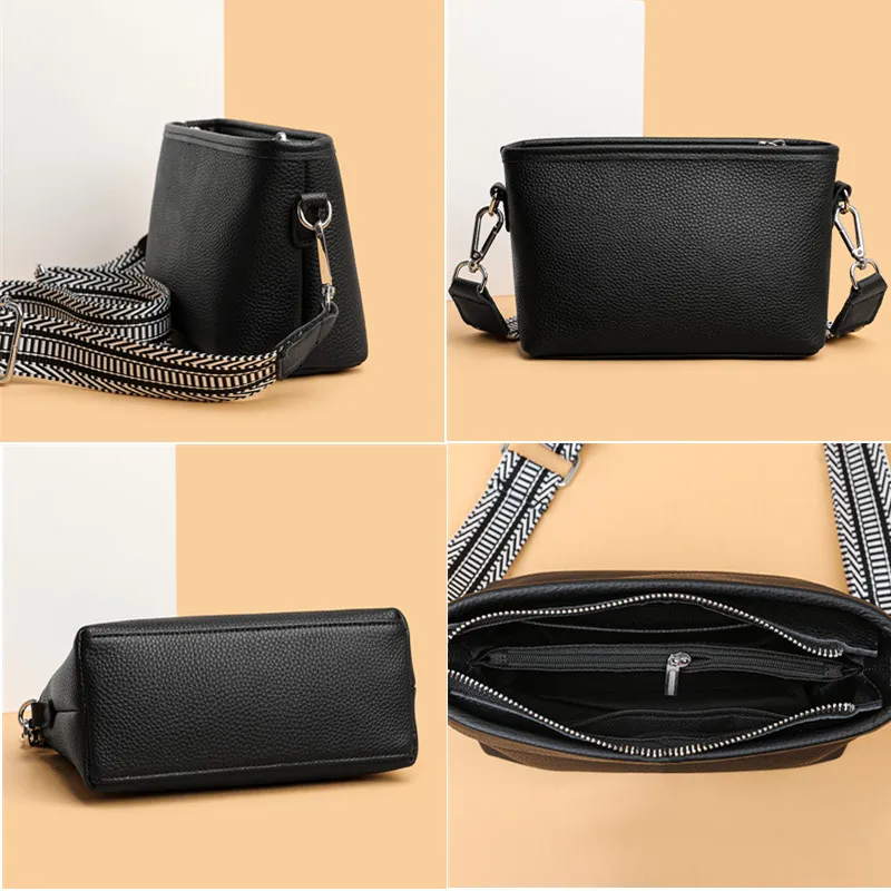 Luxury Wide shoulder strap Handbags Women Bags Designer Ladies Chic 100% genuine leather Cowhide Stylish Crossbody Shoulder Bag