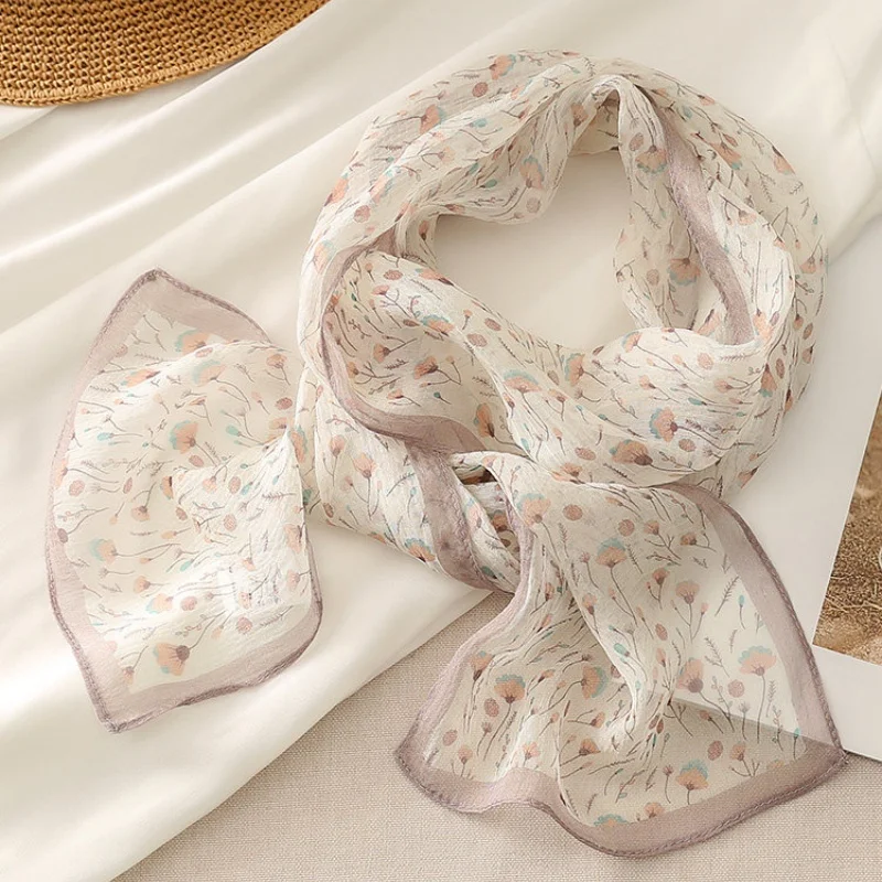 Women's Lightweight Silk Scarf Summer High-End Style Shirt Pairing Ribbon Mulberry Silk Neck Protection Sheer Small