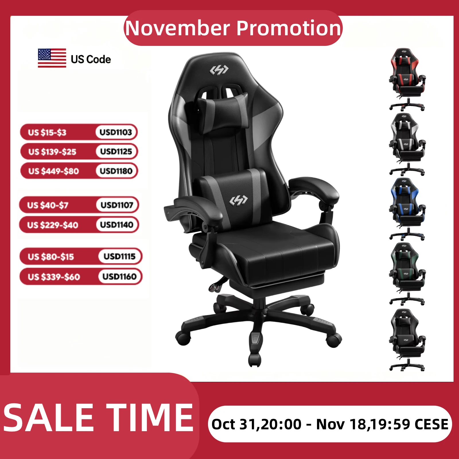 Gaming Chair, Ergonomic Computer Office Chair with Lumbar Support Footrest Headrest, Adjustable Height & Backrest Angle Video Gamer Chair, PU Leather, 360° Swivel, Adult,Black