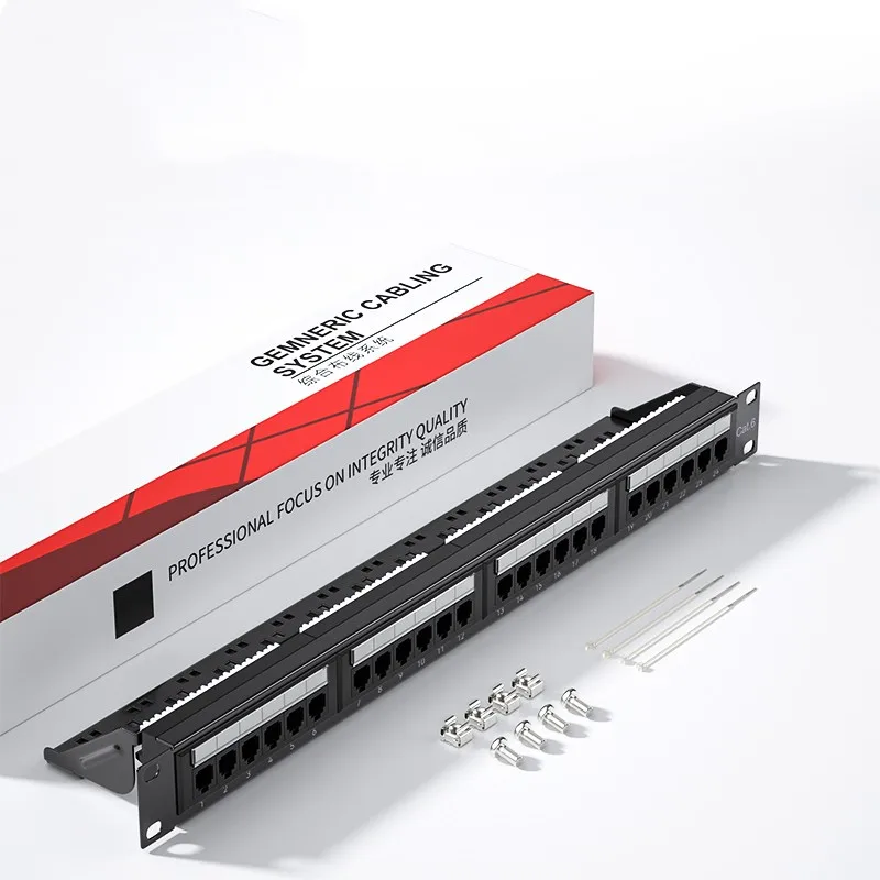 Network Cable Management Patch Panel 24 Ports 1U 19 Inch Rack Mounted Metal Cat6 Distribution Frame