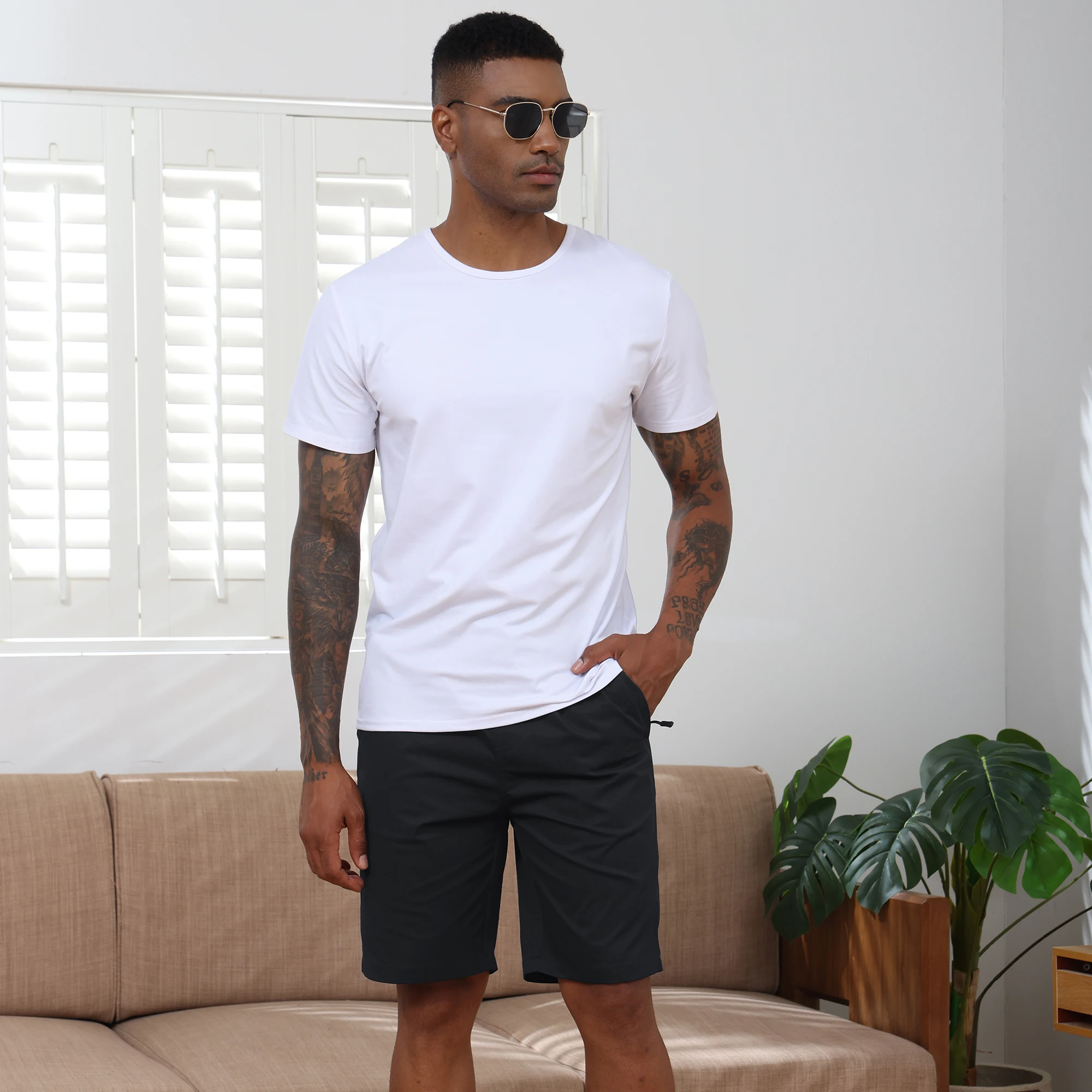 Mens Shorts Sports Solid Drawstring Casual Short Pants Summer Zippered Pocket Loose Sweatpants