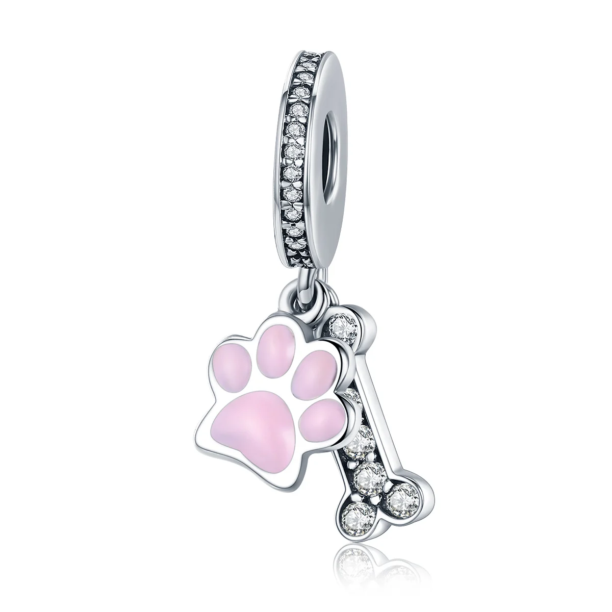 WOSTU Anhänger aus 925er-Sterlingsilber, rosa Zirkon, Hundepfoten-Anhänger, Katzenknochen, Tier-Charm, passend für Original-Armbänder, Armreifen und Halsketten, Schmuck, Geschenk