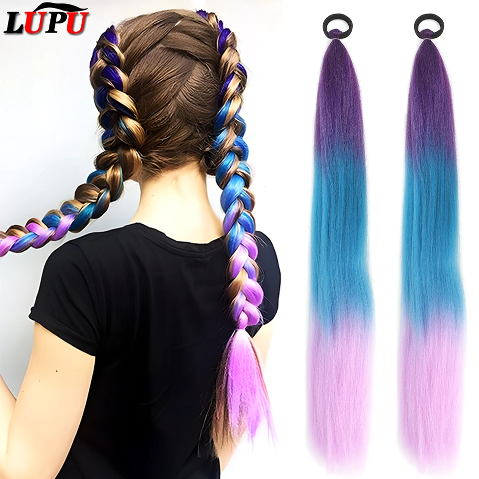 LUPU Coda di cavallo sintetica diritta con elastico in gomma intrecciata colorata estensioni dei capelli coda di cavallo per le donne ragazze festa