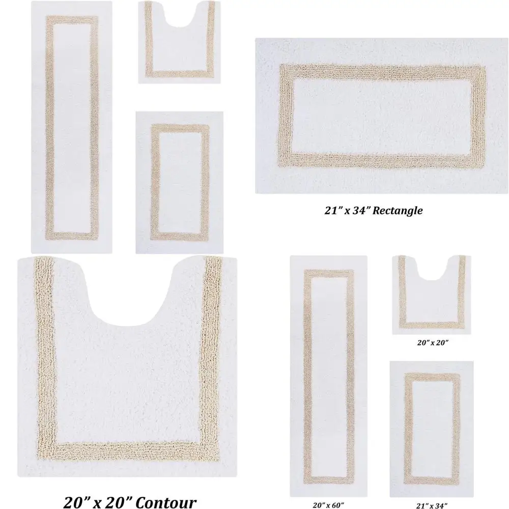 

Cotton Hotel Collection Bath Mats Set - White and Sand, Reversible, Absorbent, Machine Washable Long-Lasting Mats