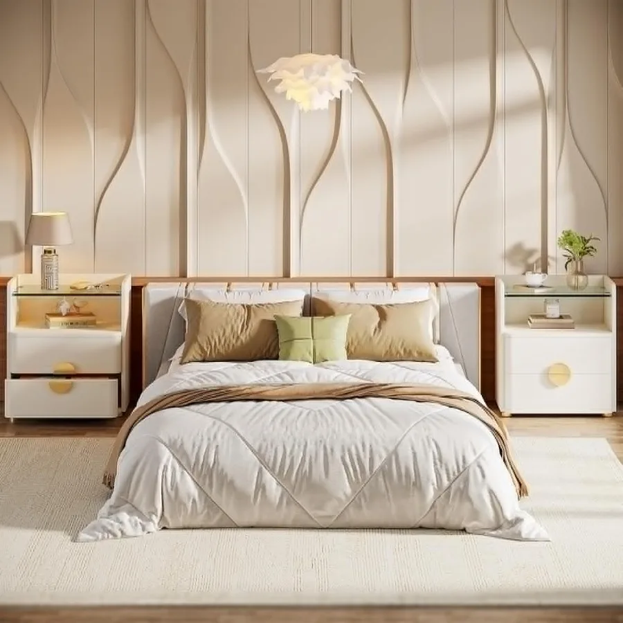 منضدة مع درجين منضدة حديثة مع رف تخزين مفتوح وطاولة جانبية للسرير باللون الأبيض لغرفة النوم والجانب النظارات المقسى