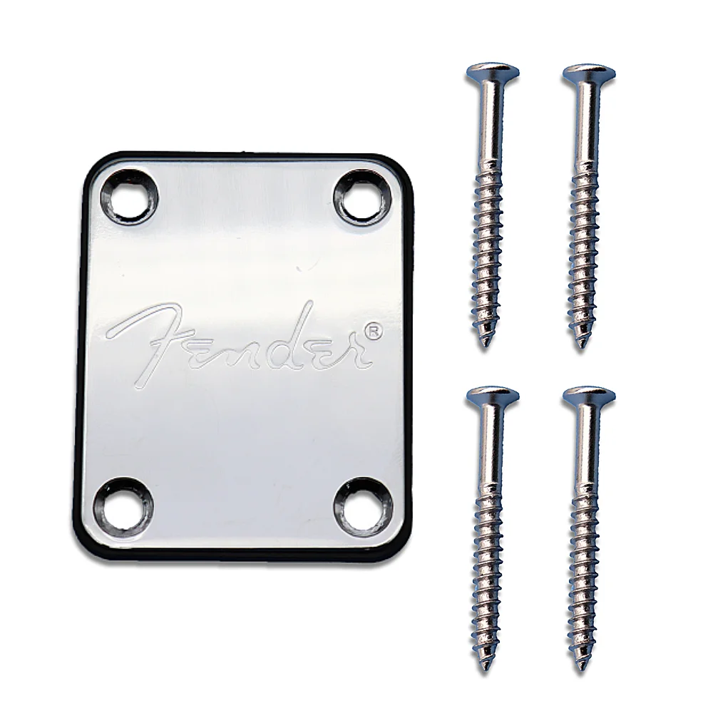 Guitar Neck Plate Standard 4 Holes with Screws Compatible with Strat Tele Electric Guitar Jazz Bass 3 Colors with Logo