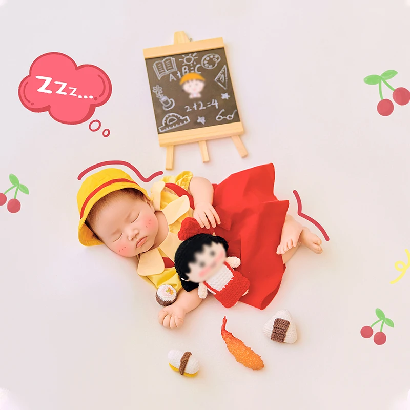 Fotografia per neonati Tema anime Personaggio dei cartoni animati giapponese Abito per bambole Puntelli per sushi Abito uniforme Accessori per fotografia per bambini