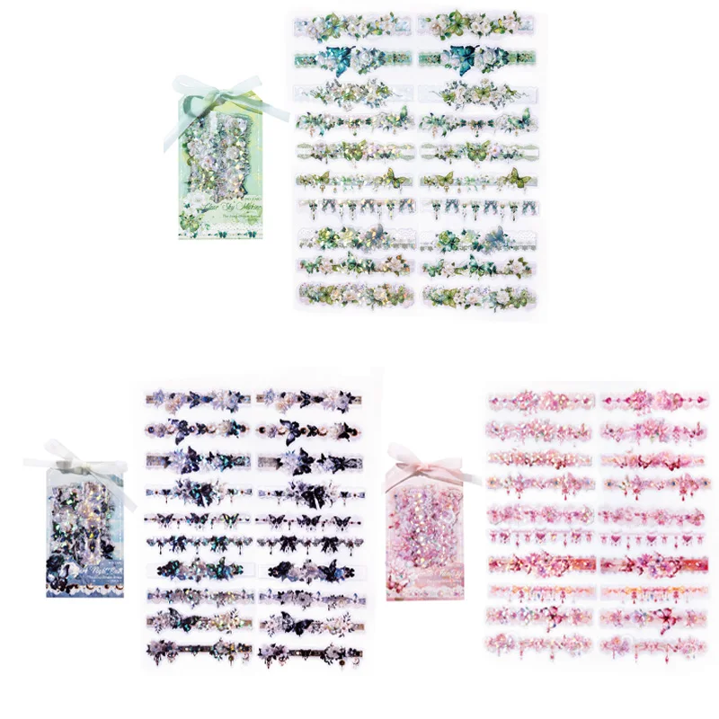 Mr Paper 2Style 60Pcs/bag Ice Crystals PET Long Strip Stickers Pack Handbook Material Decorative Stickers DIY Scrapbook Sticker