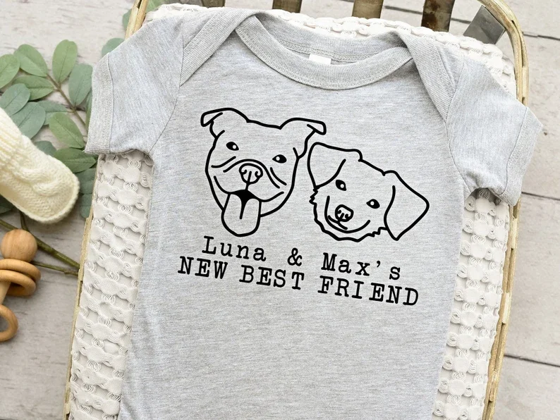 New Best Friend Onesie Protected By Dog Bodysuit Personalized Dog Name Shirt Baby Shower Gift Newborn Baby Gift