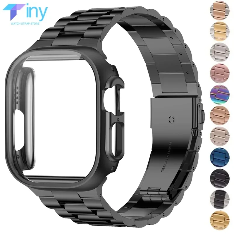 Case+Strap Stainless Steel Bracelet for Apple Watch 10 46mm 42mm 45 44mm 49mm 40 41mm IWatch Ultra 2 Band Series 9 8 7 6 5 4 SE