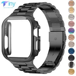 Funda y correa de acero inoxidable para Apple Watch, pulsera de 10, 46mm, 42mm, 45mm, 44mm, 49mm, 40mm, 41mm, IWatch Ultra 2, Series 9, 8, 7, 6, 5, 4, SE