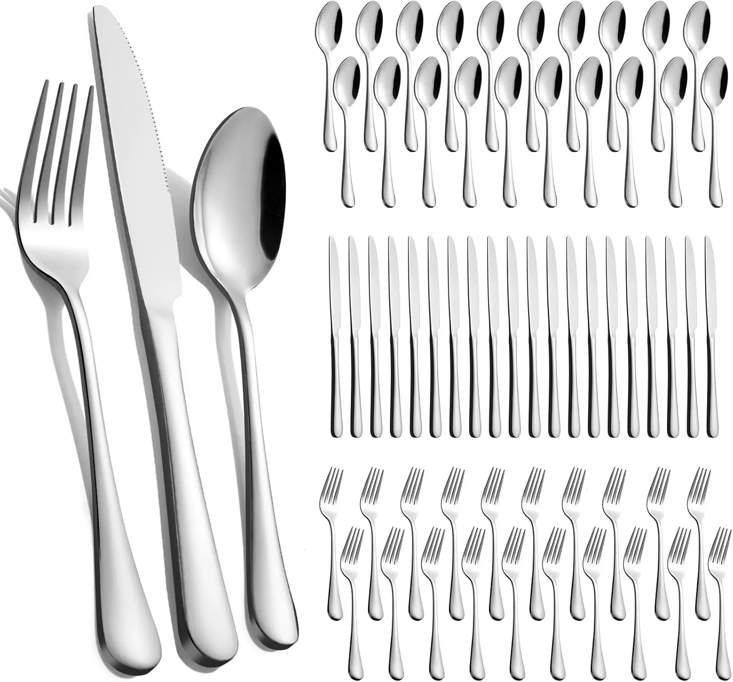 

60-Piece Stainless Steel Silverware Set for 20, Mirror Polished Cutlery with Forks Spoons Knives, Dishwasher Safe