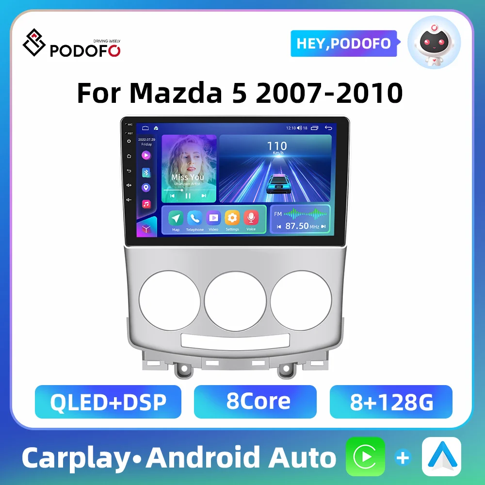 Podofo ai stimme autoradio für mazda 5 2012-2016 carplay android auto spiegel link 2 din 8 2007 gb