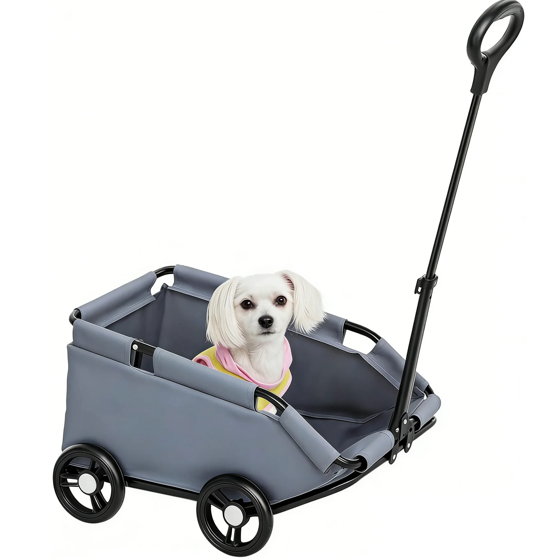 Hundebuggy, 4-Rad-Klappbuggy für Hunde, mit verstellbarer Schiebestange, waschbarem Kissen, für Tiere bis 4 kg, grau/rosa/schwarz