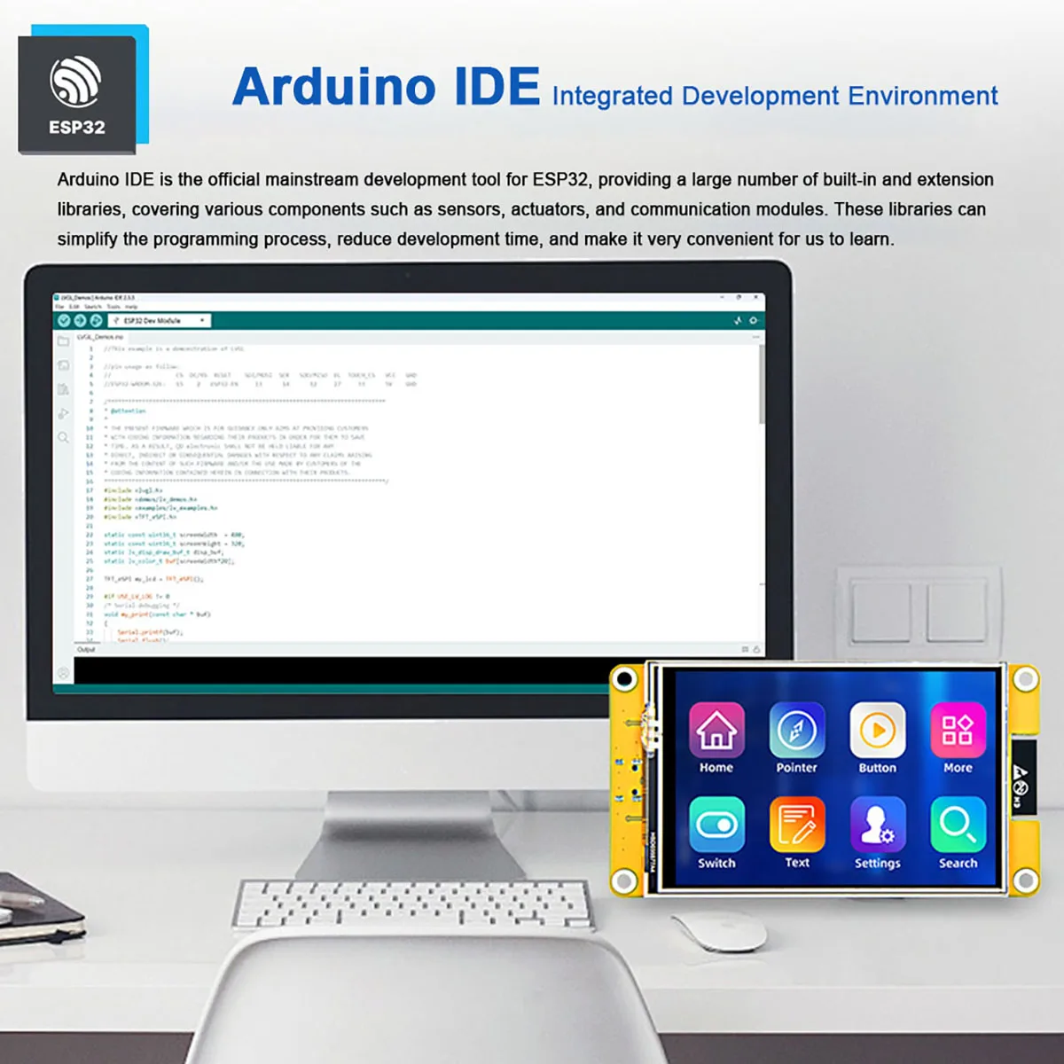 ESP32-WROOM-32E 2.8 3.2 3.5 240*320 320*480 HMI UART اللمس وحدة عرض إل سي دي لوحة الشاشة واي فاي بلوتوث PSRAM فلاش ل LVGL