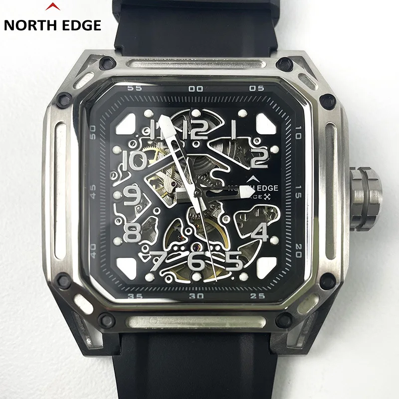 2025 Ruby Hollow Watch Fully Automatic Mechanical Seagull Movement Waterproof 100m Men's Watch Stainless Steel Square