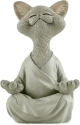 Whimsical Grey Buddha Cat Figurine Meditation Yoga Cats Home Creative Ornament Living Room Bedroom Decorations