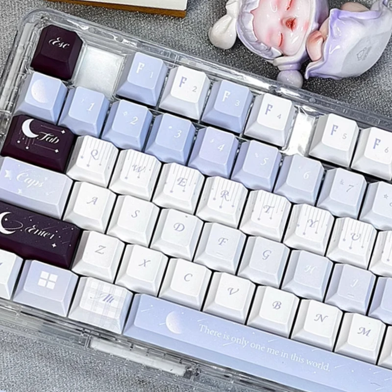 Romance & Poetry Keycap Cherry Profile PBT Thermal Sublimation Keycaps Romantic Style Light Blue White Mechanical Keyboard Caps
