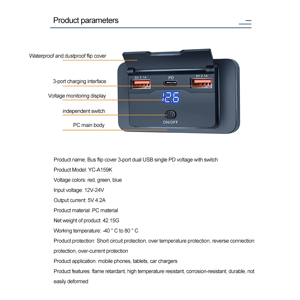 ملحقات السفينة المعدلة Qc3.0 Pd 2.1A شاحن سريع 12 فولت-24 فولت مع عرض جهد التبديل مناسب للسفن والسيارات والشاحنات #6