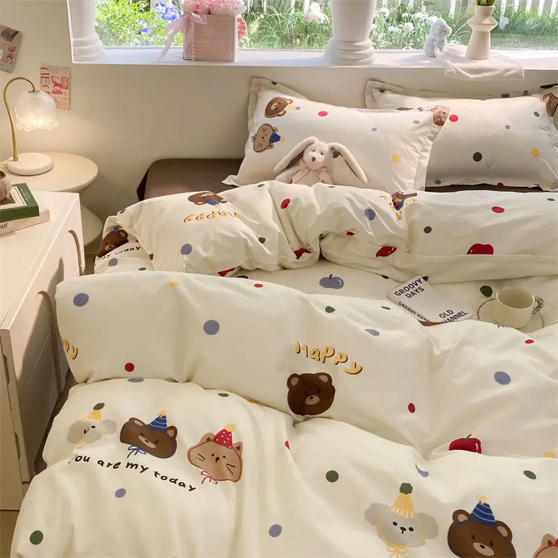 

Cute Dinosaur Bedding Set Ins Style Boys Girls Duvet Cover No Filler Pillowcases Flat Sheet Single Queen Size New Bed Linens