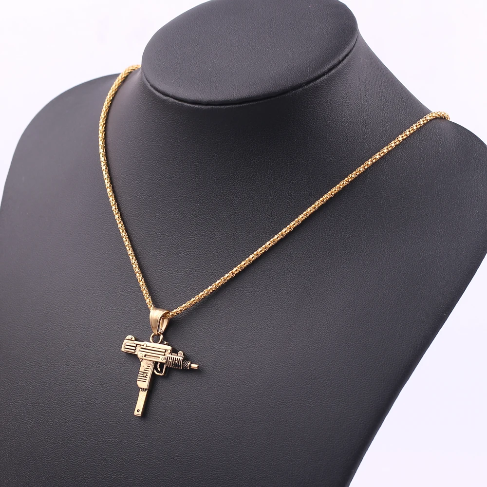 Personality Uzi Gun Shaped Pendant Necklace For Women Men Bar Party Accessory Gothic Male Punk Hip Hop Chain Jewelry