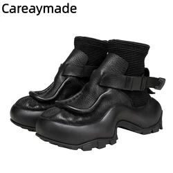 Careaymade-vera pelle testa larga versione larga stivali corti Casual sport donna primavera punta tonda suola spessa scarpe singole