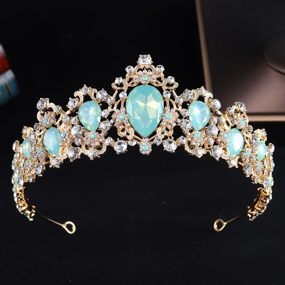 DIEZI  Baroque Vintage Opal Crystal Tiara Crown For Women Wedding Party New Vintage Queen Bridal Bride Hair Dress Accessories