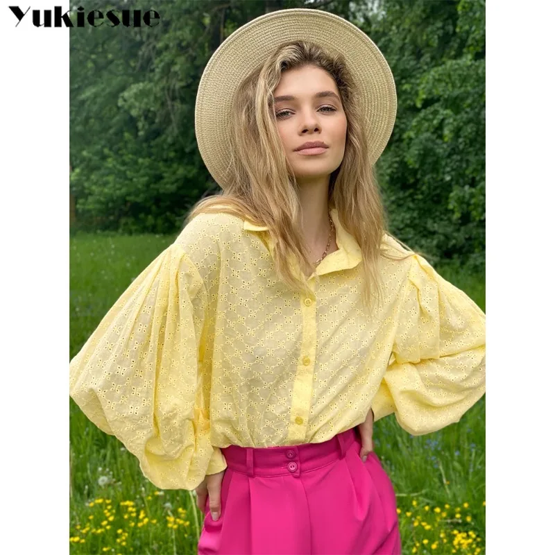 

Модные сексуальные женские топы, рубашки для женщин, женская рубашка с рукавами-фонариками, Европа 2023, весенний темперамент, универсальный воротник-поло