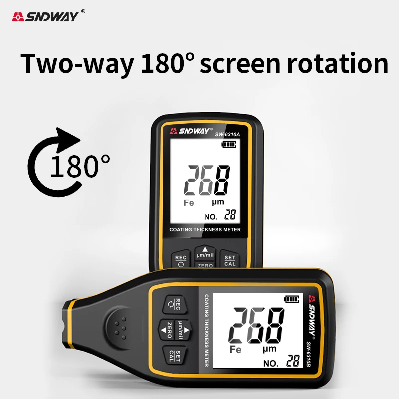 SNDWAY SW-6310A Coating Thickness Meter 0-1700um Fe/NFe Auto Dual Mode 2inch Screen 30 Data Storage Car Paint Film Tester view 2