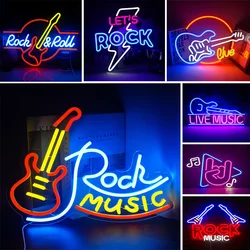 Guitar Rock and Roll Neon Signs Music Led Neon Light Art Wall Decor for Game Room Music Party Rock Studio Bar Disco Party Neon