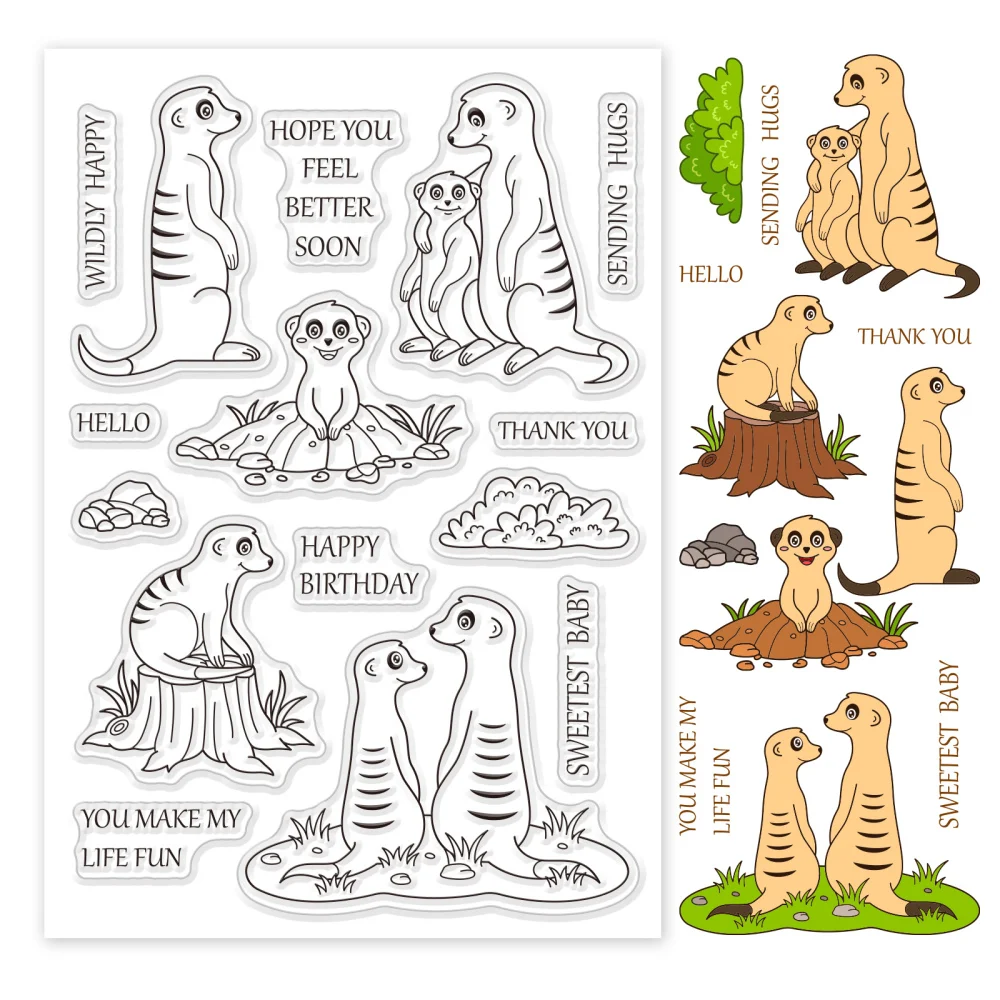 1Sheet Meerkat Clear Stamps Stone Tree Stump Undergrowth Silicone Clear Stamp Seals for Cards Making DIY Scrapbooking Photo