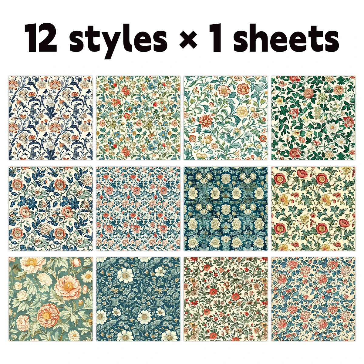 12 feuilles de papier décoratif floral vintage, pour scrapbooking, journalisation, collage artistique, découpage, emballage cadeau, artisanat DIY, fond de fête