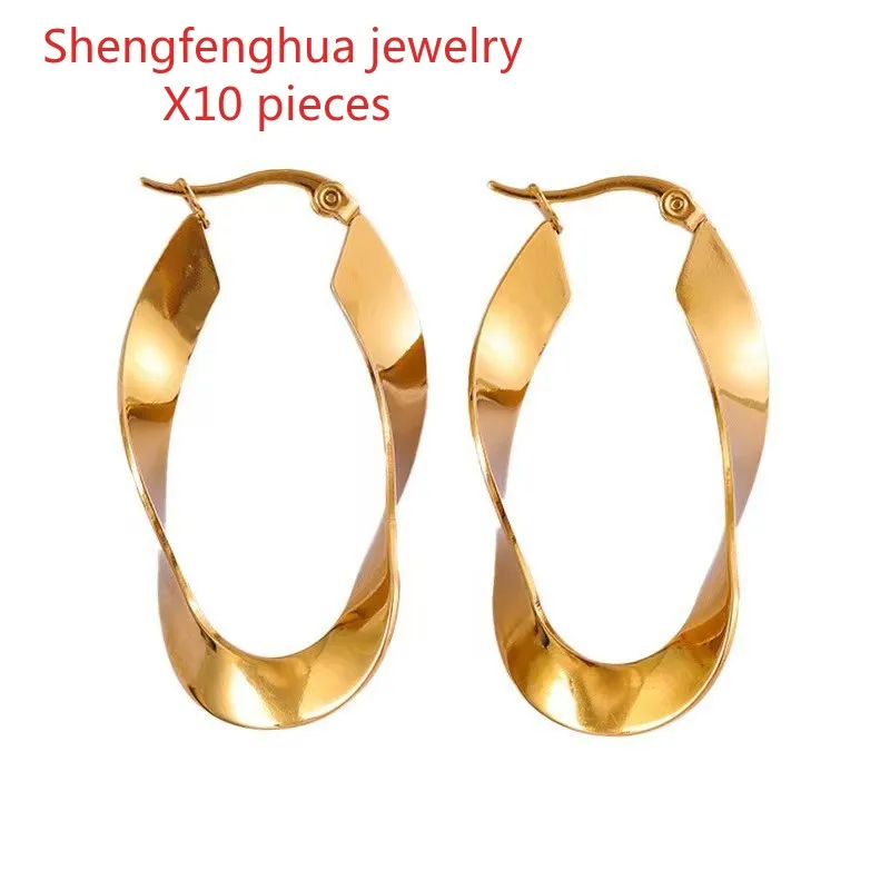 

Free shipping 10pcs titanium steel flat twisted earrings exaggerated large earrings Free shipping fashion versatile stainless s