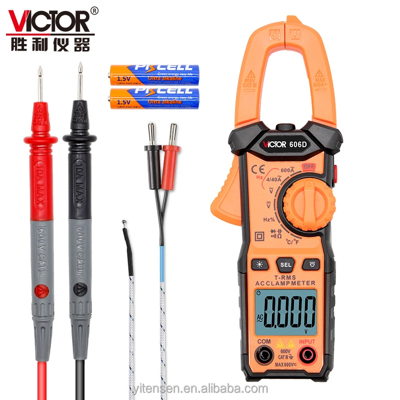 VICTOR 606D electric clamp meter temperature -20 - 1300 Celsius frequency 10Hz -10MHz resistence 40M ohm rms digital multimeter