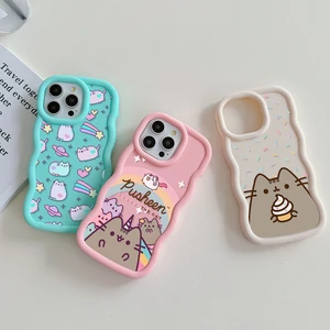 Donuts de dibujos donas Pusheen Cat Case para iPhone 15 14 13 12 11 Pro Max XR XS x 7 8 Plus SE20 Candy Color Soft Tpu Back Cover 10 mejores ventas empuje el gato - №6