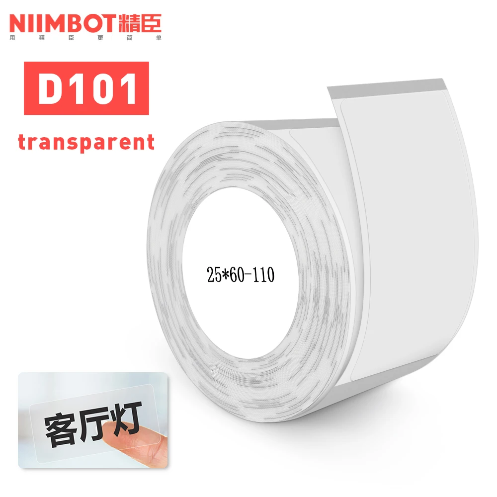 NIIMBOT D101 Label Paper D101 Transparent Label Tape 60*25mm Niimbot D101 Wide Paper Clear Waterproof Sticker Self Adhesive Tape