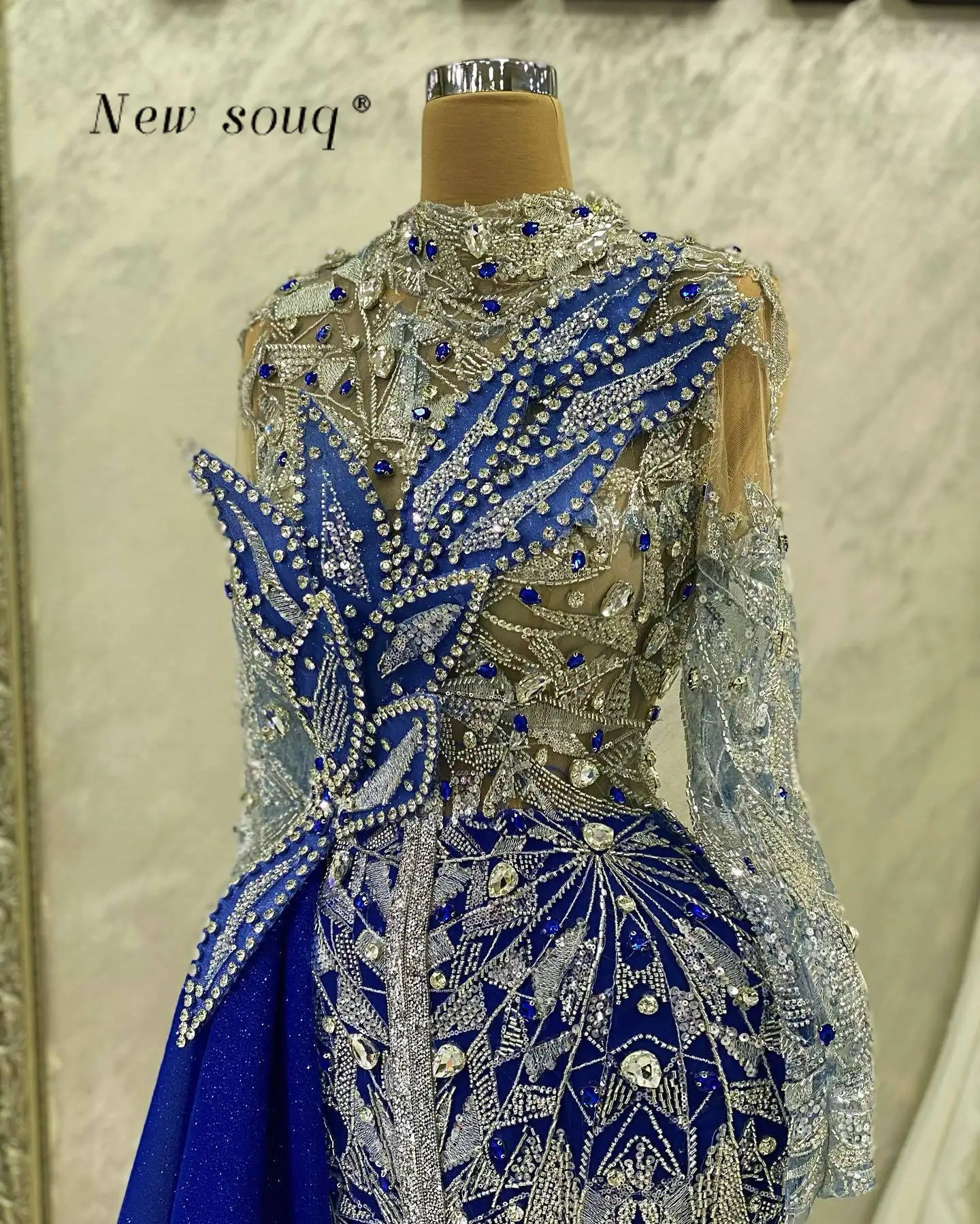 Robe de soirée longue de forme sirène, bleu arabe, paillettes perlées, paillettes, avec fente sur le devant, robes de soirée de mariage formelles personnalisées pour femmes