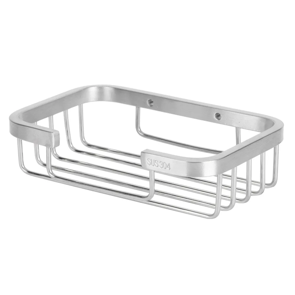 

Stainless Steel Soap Rack Silver Square Design Soap Dish Brushed Finish Corrosion Resistant Soap Organizer Box Hotel Home