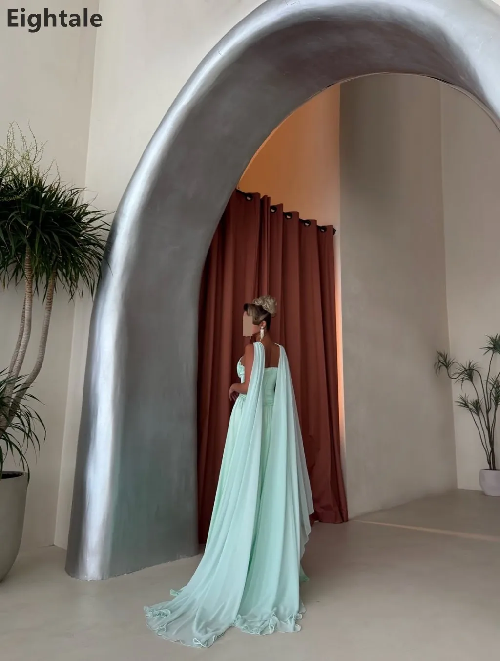 فستان سهرة طويل من Eightale 2025 باللون الأخضر النعناعي على شكل حرف A مع لف فستان حفلة موسيقية عربي سعودي فستان حفلة دبي مخصص