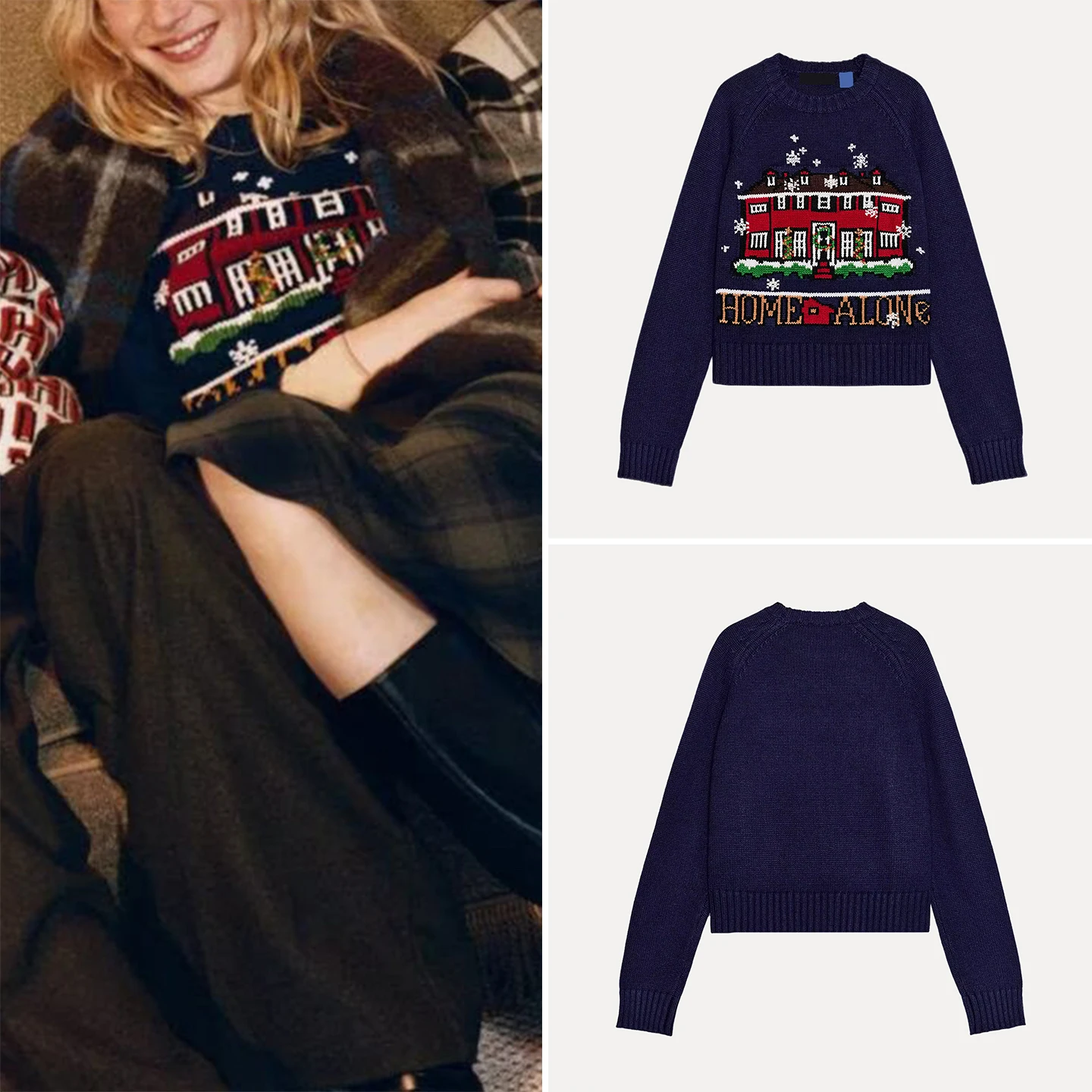 

Z 2025 New Faion Personali Knitted Sweater Embroidered Ele Versatile Long Sve round Ne Commute Sle for Girls