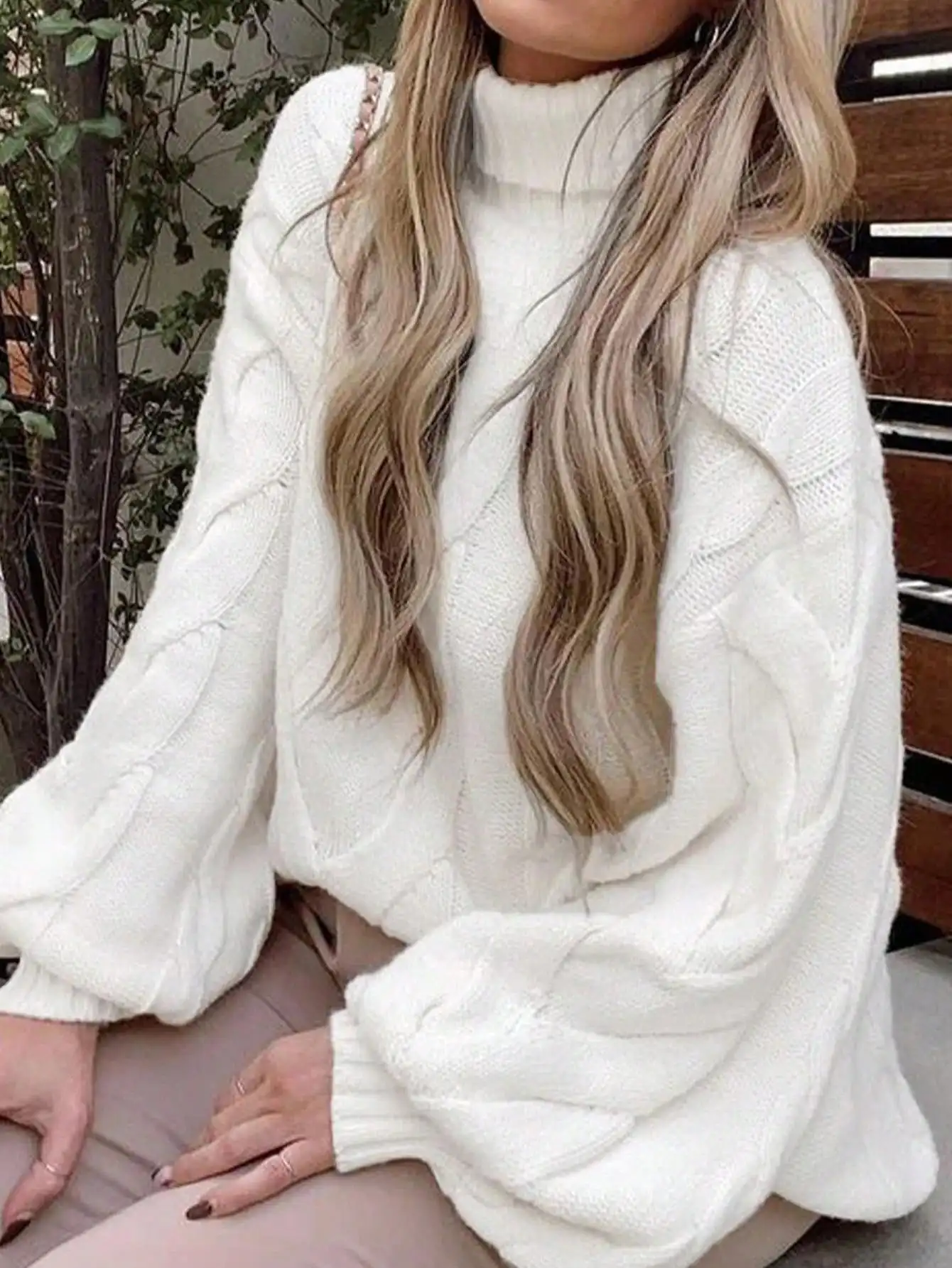 

Женский свитер оверсайз с высоким воротом, крупной вязкой косичкой, свободного кроя, с длинными рукавами, зимний повседневный пуловер