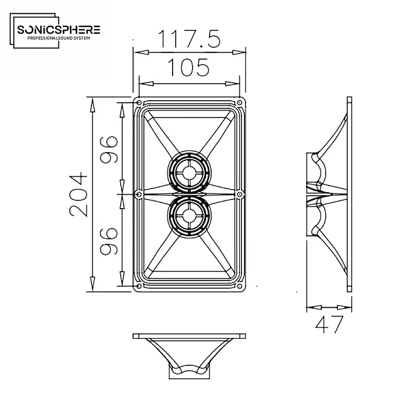 SonicSphere 2 High-Frequency Horn Flare for 5-Inch Column Speakers 1-Inch Throat Professional Audio Equipment 204x117.5x47mm