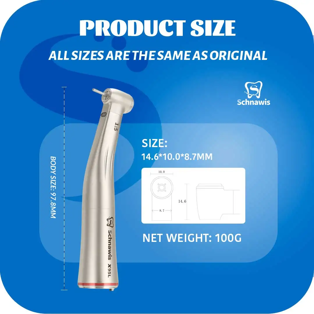 Schnawis Dental Contra Angle 1:5 Increasing Speed Handpiece X95L LED Fiber Optic Handpiece Inner Water Red Ring Style