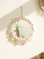 Nordic Room Decorative Mirrors Boho Macrame Round Cosmetic Mirror Room Wall Mirror Woven Macrame Crafts Home Decor Wall Decor