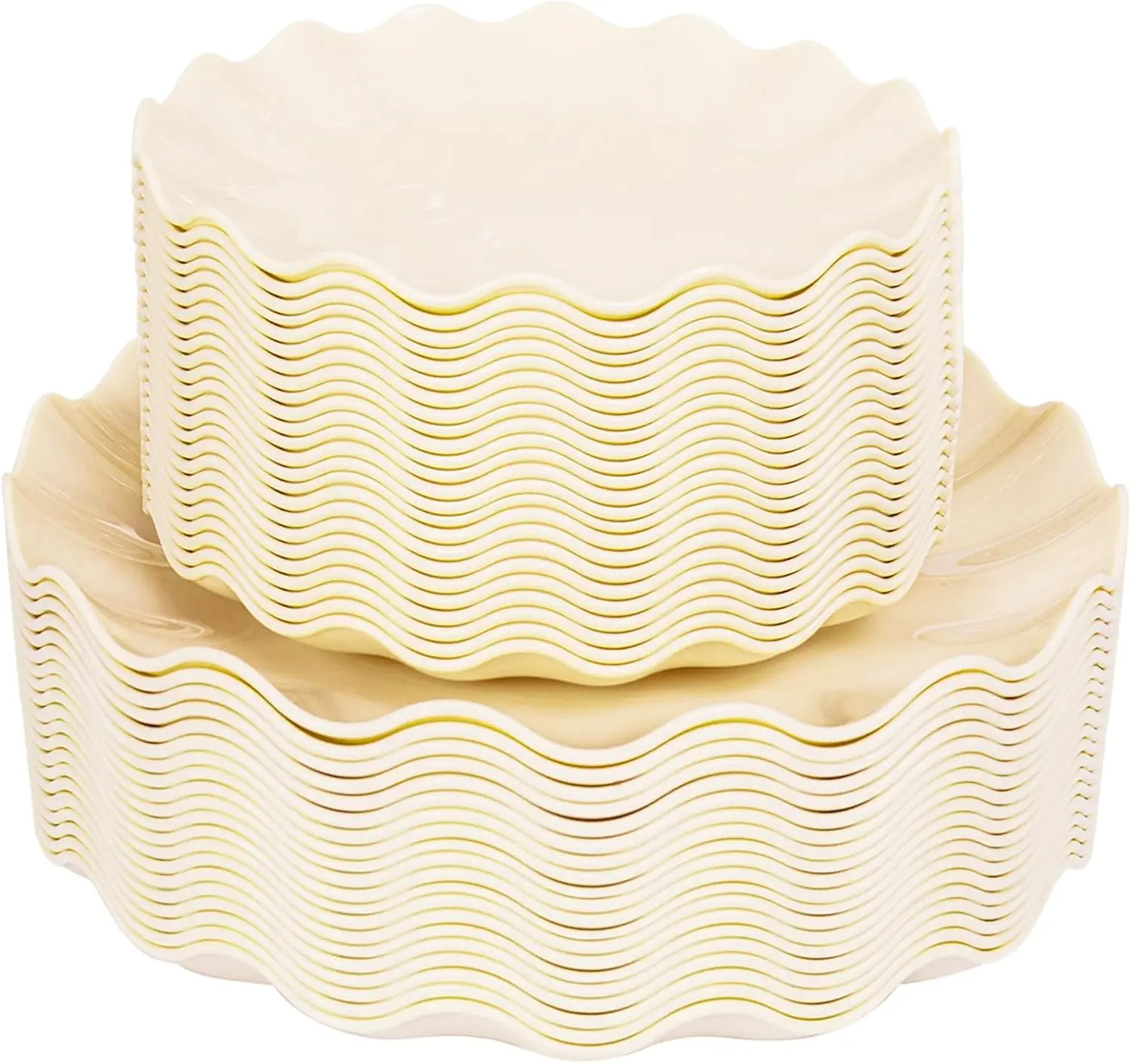 

50 Pcs Beige Plastic Plates Reusable Unbreakable Scalloped Dinner Plates Dishwasher Safe BPA Free for Parties Picnics