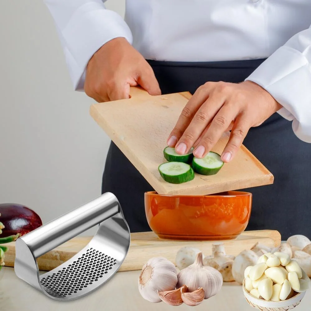Garlic Press Rocker Heavy Duty Stainless Steel Garlic Crusher Press Rocker Garlic Mincer Crusher Kitchen Accessories for Home
